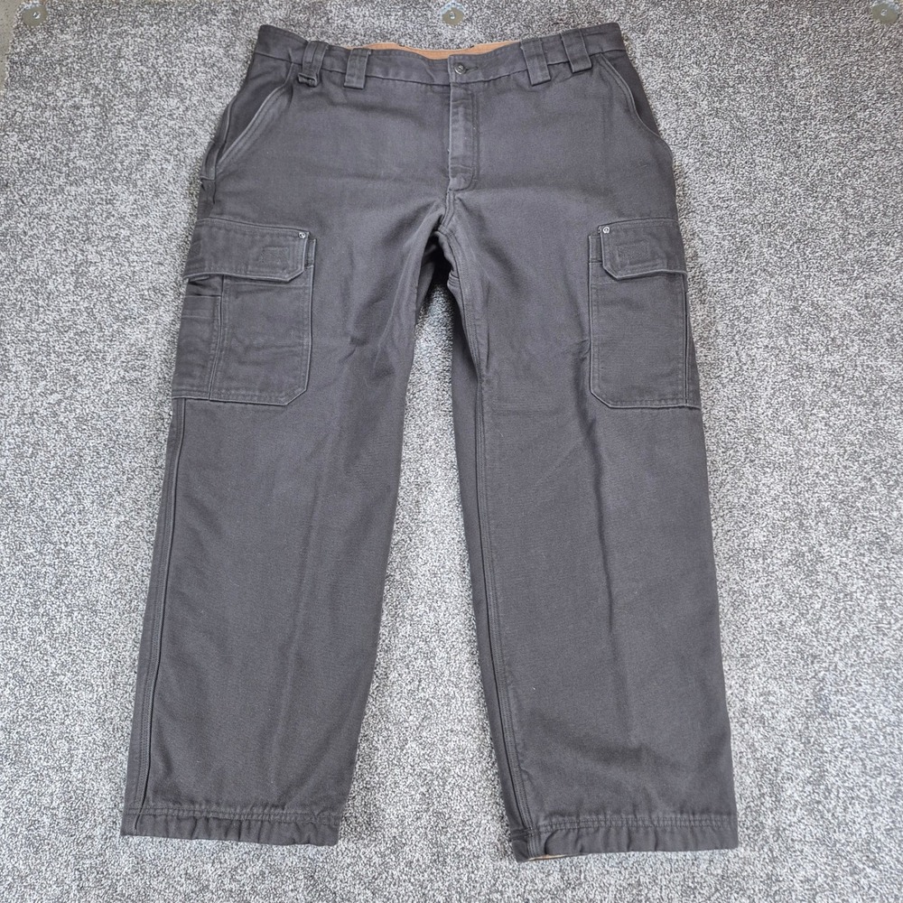 Duluth Trading Fire Hose Fleece Lined Pants Mens 40x30 Gray Relaxed Fit Canvas